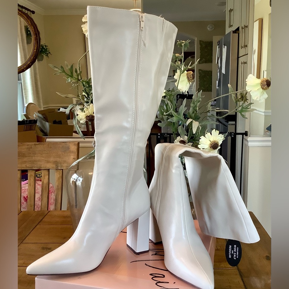 NIB-Sexy Wild Pair Vegan WIDE CALF Knee-High Block Heel Boots Sz 9 - Picture 2 of 8